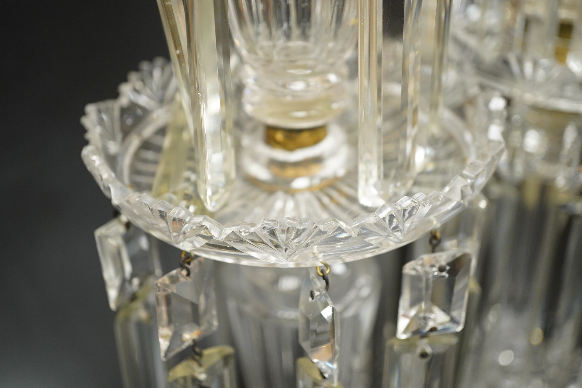 A pair of George IV cut glass lustres, 30cm high